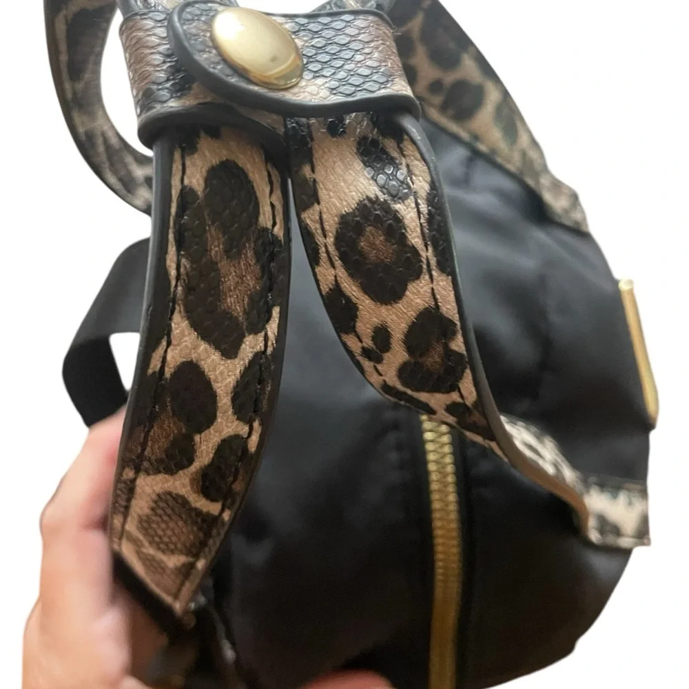 Adrienne Vittadini Top Handle Black and Leopard Print Backpack
